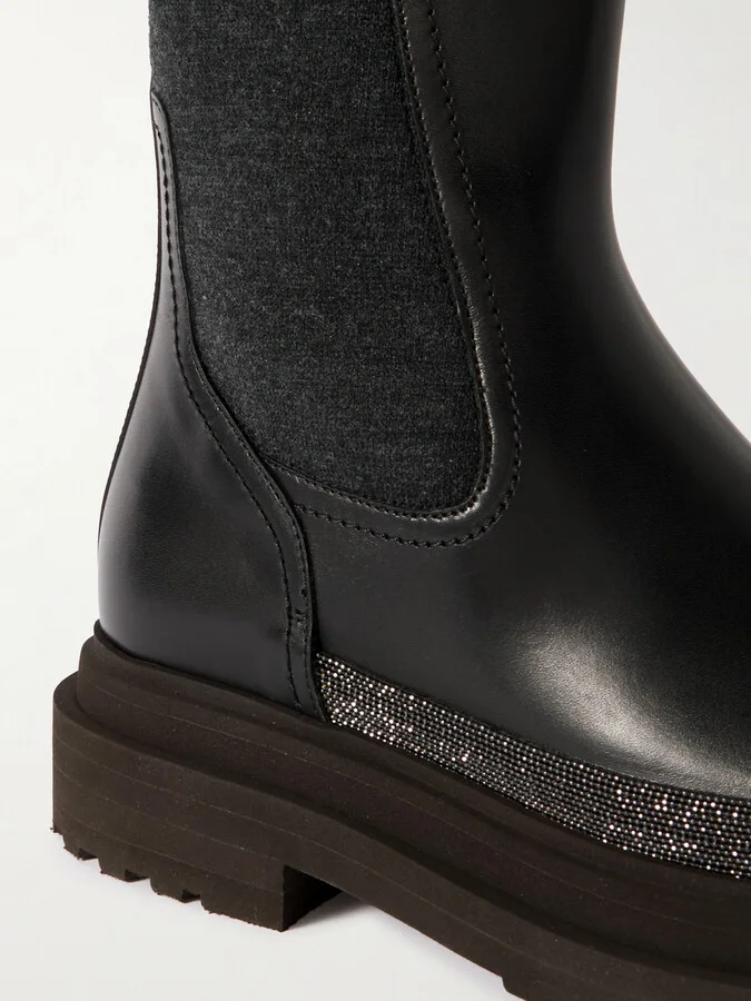Brunello Cucinelli - Bead-embellished Leather Chelsea Boots - Black - Image 4