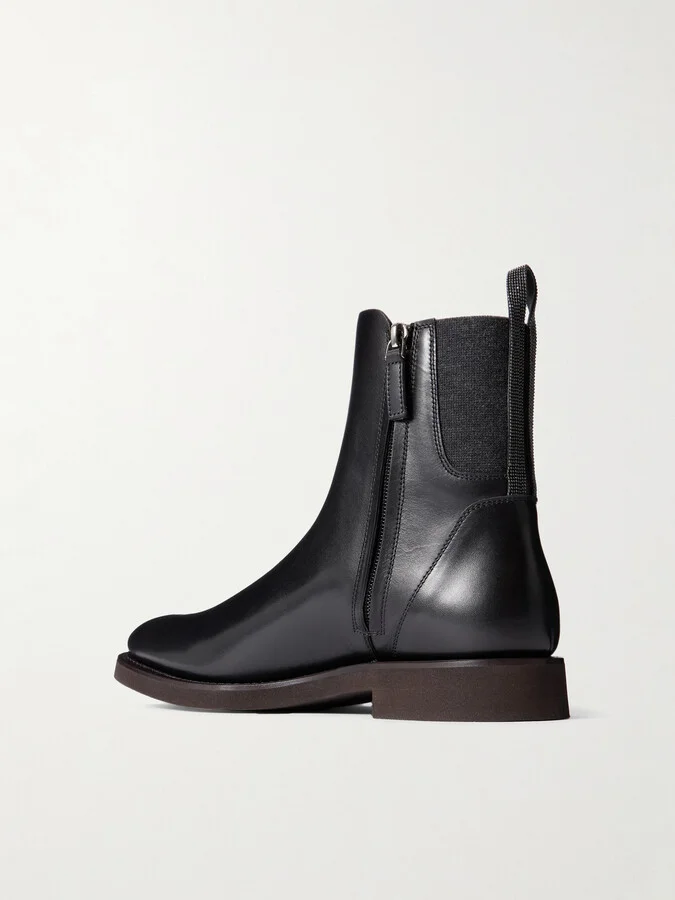 Brunello Cucinelli - Bead-embellished Leather Chelsea Boots - Black - Image 3