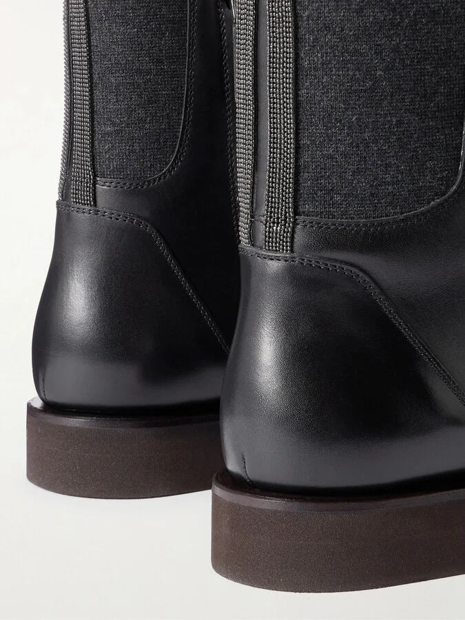 Brunello Cucinelli - Bead-embellished Leather Chelsea Boots - Black - Image 4
