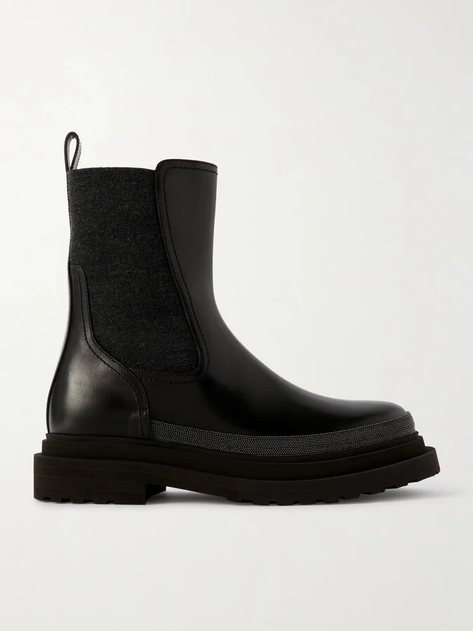 Brunello Cucinelli - Bead-embellished Leather Chelsea Boots - Black