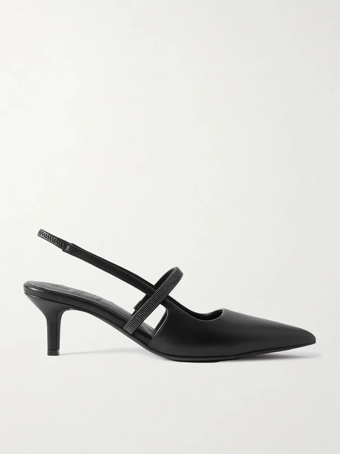 Brunello Cucinelli - Bead-embellished Leather Slingback Pumps - Black