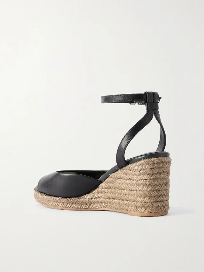 Brunello Cucinelli - Bead-embellished Leather Wedge Espadrilles - Black - Image 3