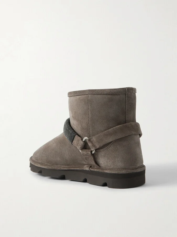 Brunello Cucinelli - Bead-embellished Shearling Boots - Gray - Image 3