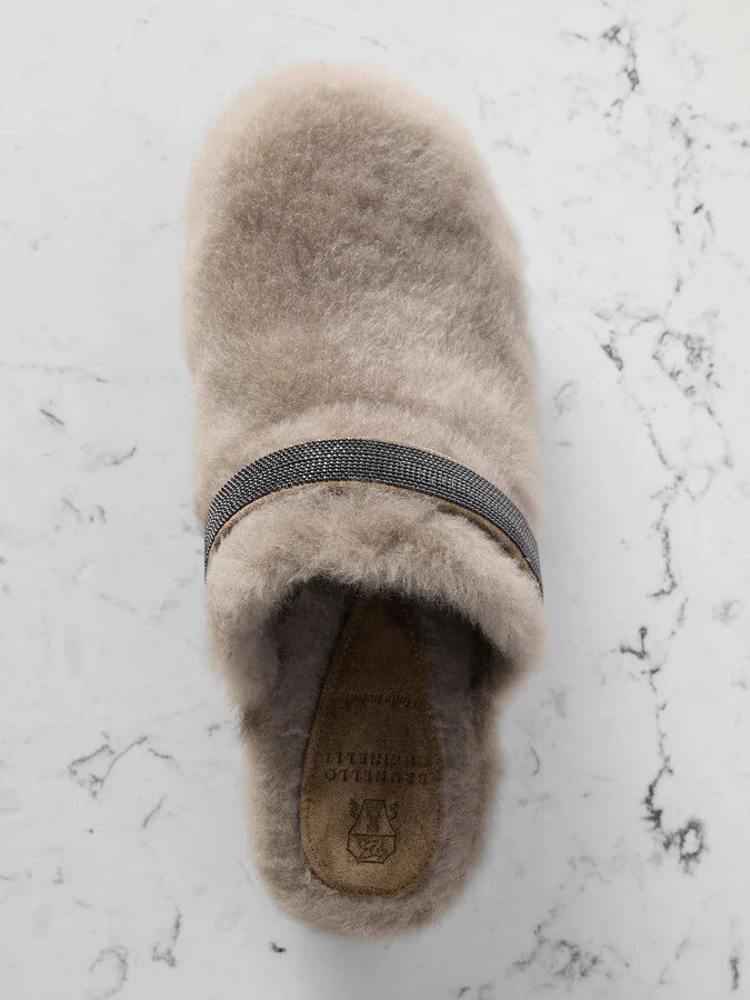 Brunello Cucinelli - Bead-embellished Shearling Clogs - Brown - Image 5