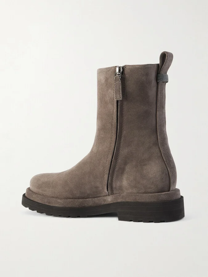 Brunello Cucinelli - Bead-embellished Suede Ankle Boots - Brown - Image 3