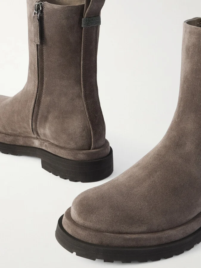 Brunello Cucinelli - Bead-embellished Suede Ankle Boots - Brown - Image 4
