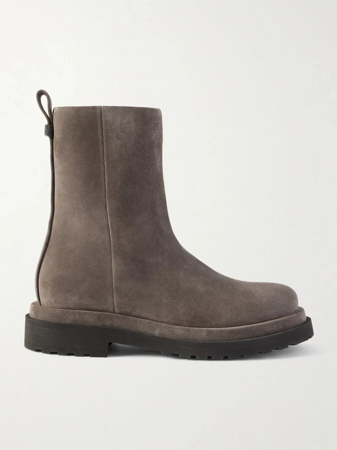 Brunello Cucinelli - Bead-embellished Suede Ankle Boots - Brown