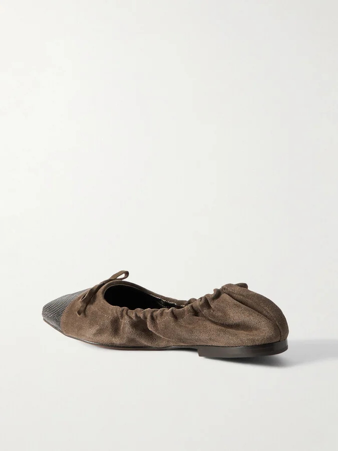 Brunello Cucinelli - Bead-embellished Suede Ballet Flats - Brown - Image 3
