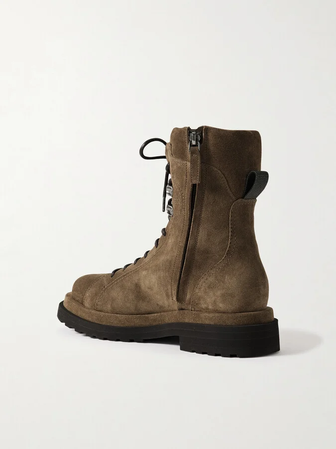 Brunello Cucinelli - Bead-embellished Suede Boots - Brown - Image 3