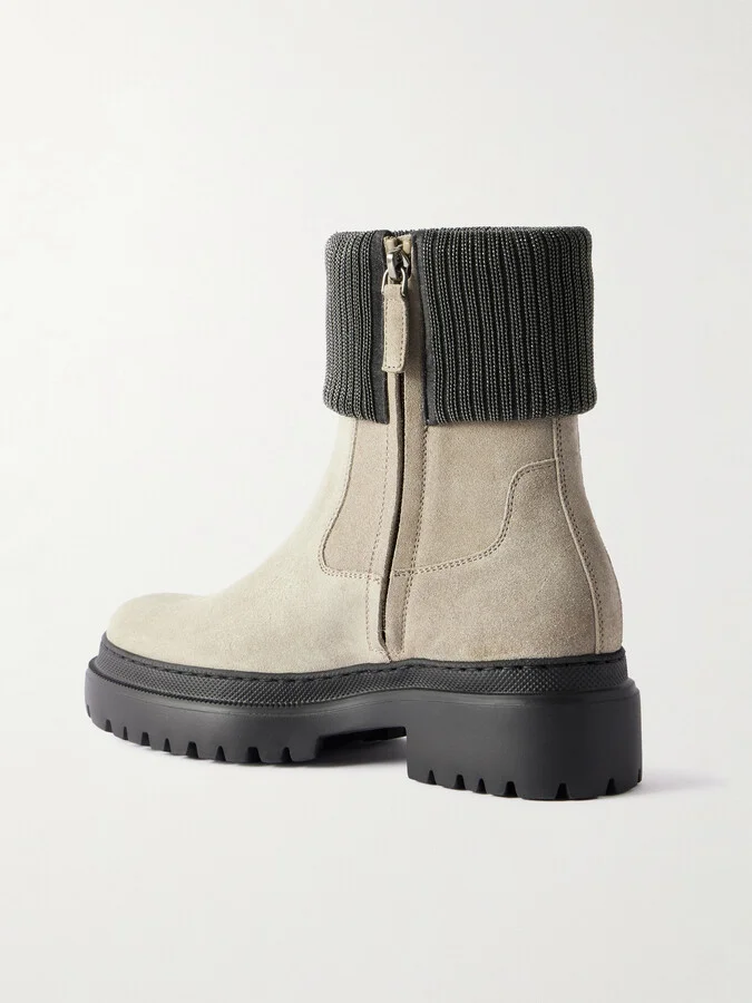 Brunello Cucinelli - Bead-embellished Suede Chelsea Boots - Brown - Image 3