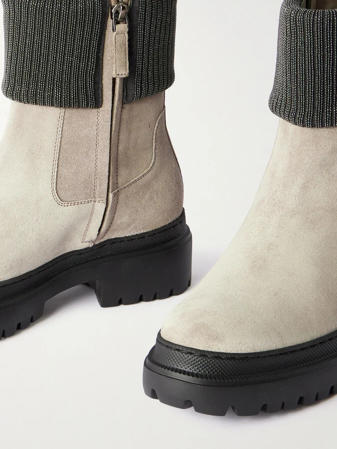 Brunello Cucinelli - Bead-embellished Suede Chelsea Boots - Brown - Image 4
