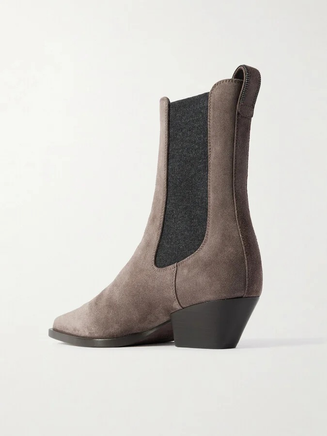 Brunello Cucinelli - Bead-embellished Suede Chelsea Boots - Brown - Image 3