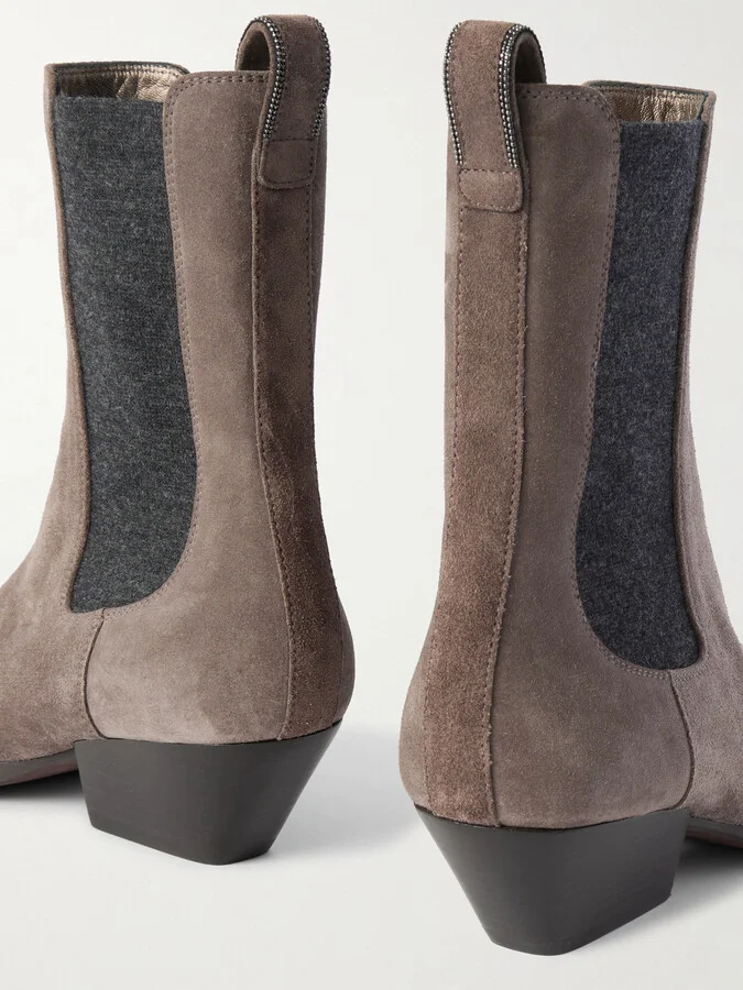 Brunello Cucinelli - Bead-embellished Suede Chelsea Boots - Brown - Image 4
