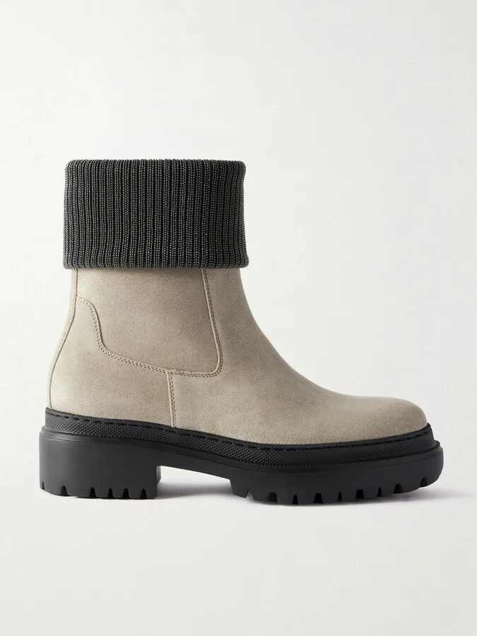 Brunello Cucinelli - Bead-embellished Suede Chelsea Boots - Brown