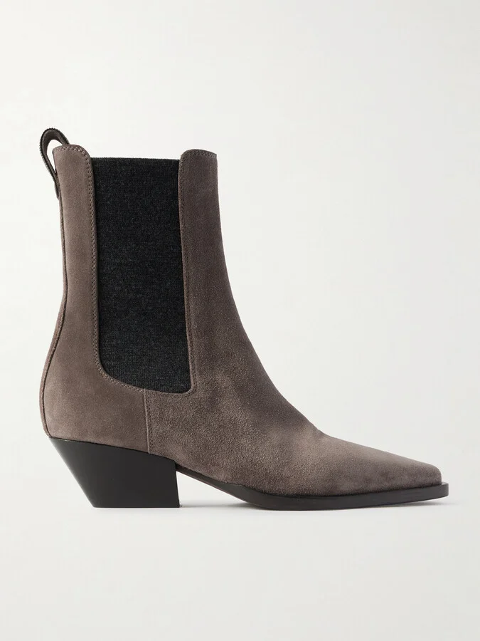 Brunello Cucinelli - Bead-embellished Suede Chelsea Boots - Brown