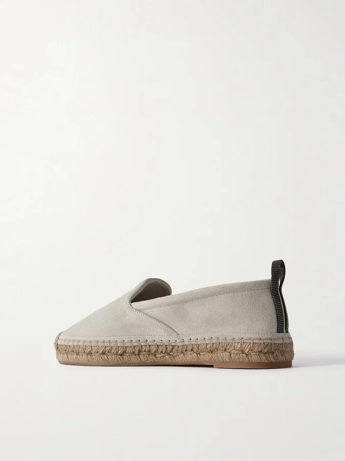 Brunello Cucinelli - Bead-embellished Suede Espadrilles - Gray - Image 3