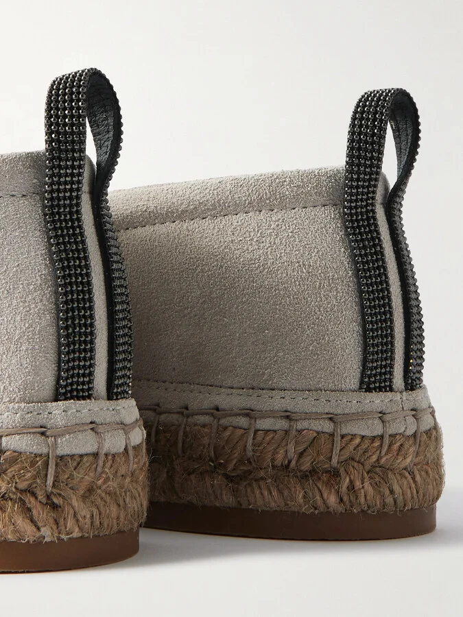 Brunello Cucinelli - Bead-embellished Suede Espadrilles - Gray - Image 4