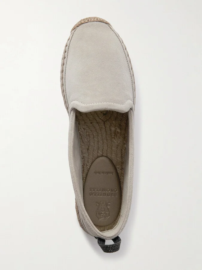 Brunello Cucinelli - Bead-embellished Suede Espadrilles - Gray - Image 5