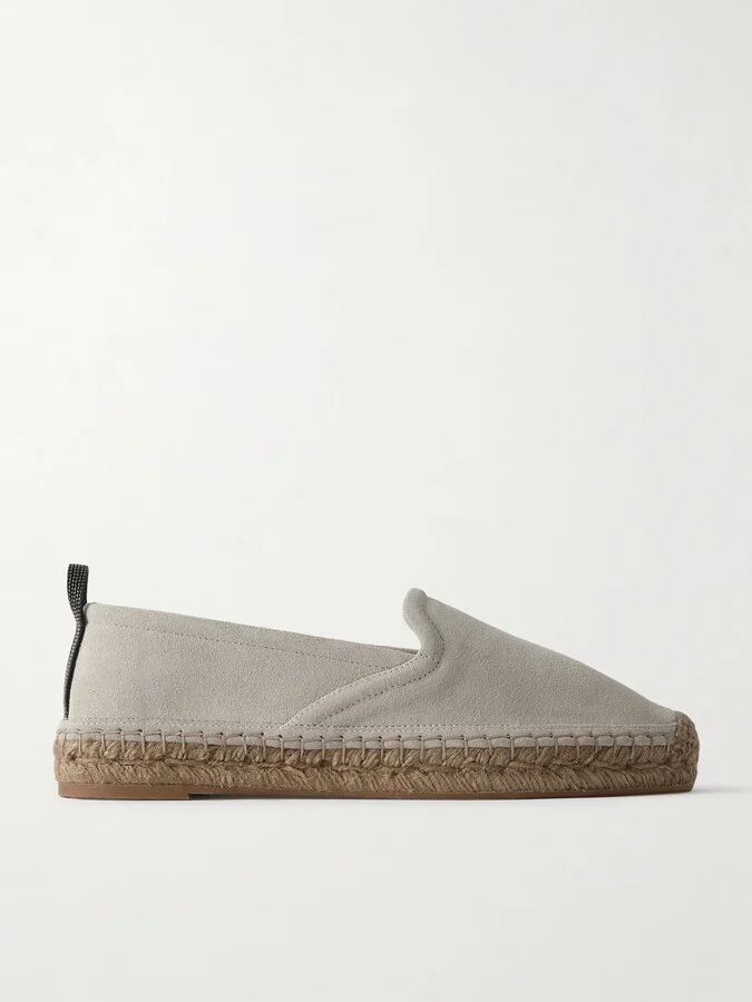 Brunello Cucinelli - Bead-embellished Suede Espadrilles - Gray