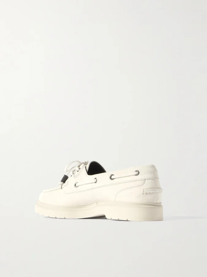 Brunello Cucinelli - Bead-embellished Suede Loafers - Cream - Image 3