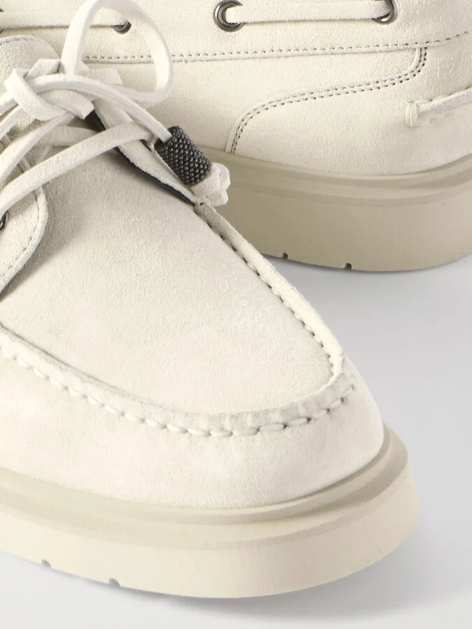 Brunello Cucinelli - Bead-embellished Suede Loafers - Cream - Image 4