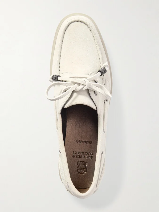 Brunello Cucinelli - Bead-embellished Suede Loafers - Cream - Image 5