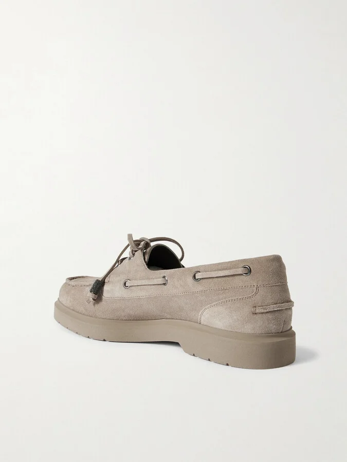 Brunello Cucinelli - Bead-embellished Suede Loafers - Gray - Image 3