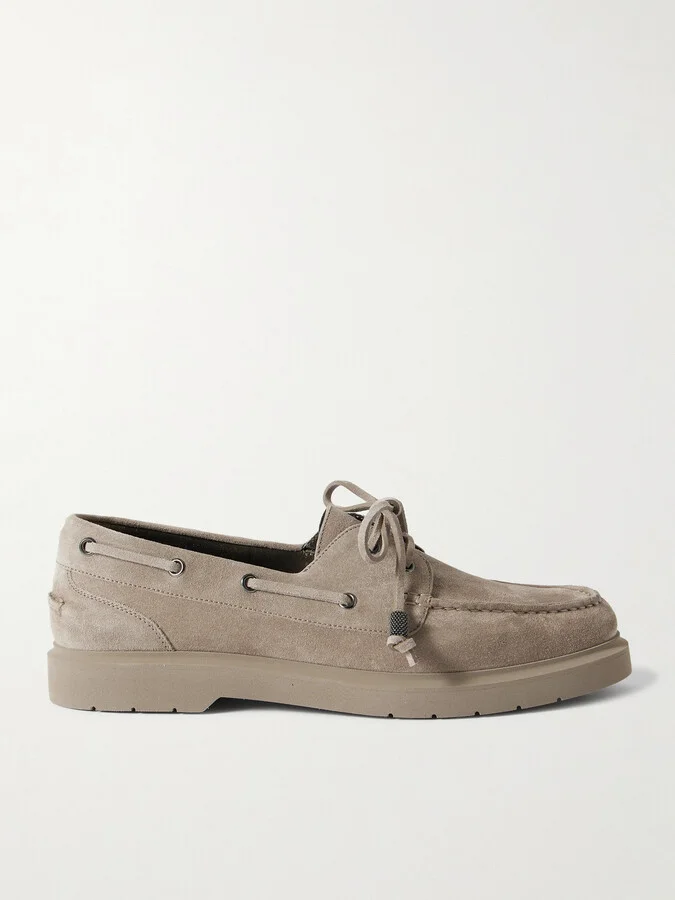 Brunello Cucinelli - Bead-embellished Suede Loafers - Gray