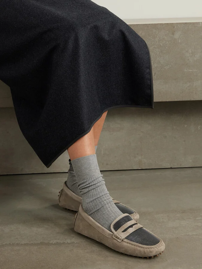 Brunello Cucinelli - Bead-embellished Suede Loafers - Neutrals - Image 2