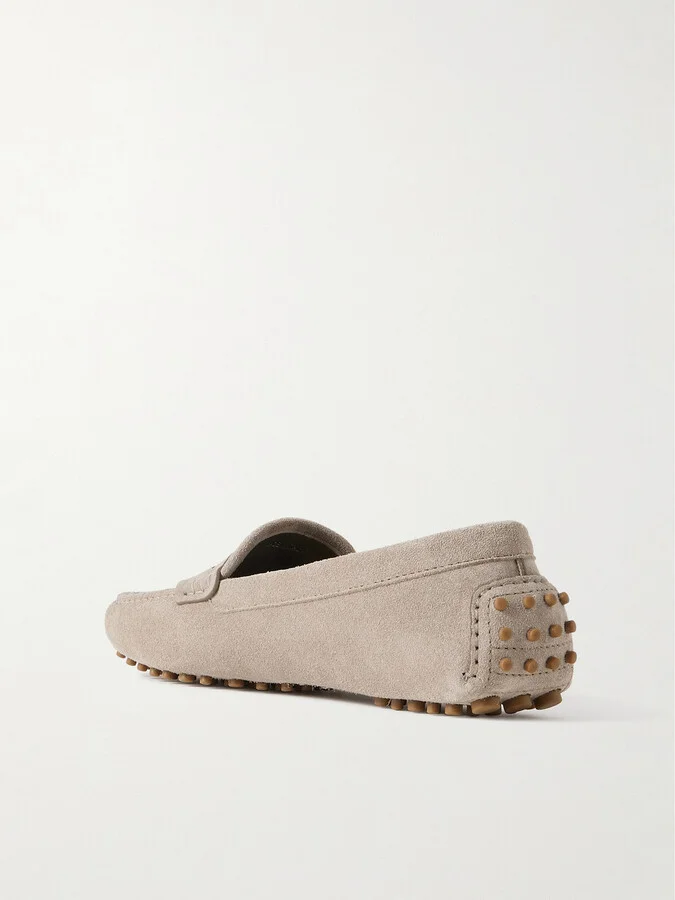 Brunello Cucinelli - Bead-embellished Suede Loafers - Neutrals - Image 3