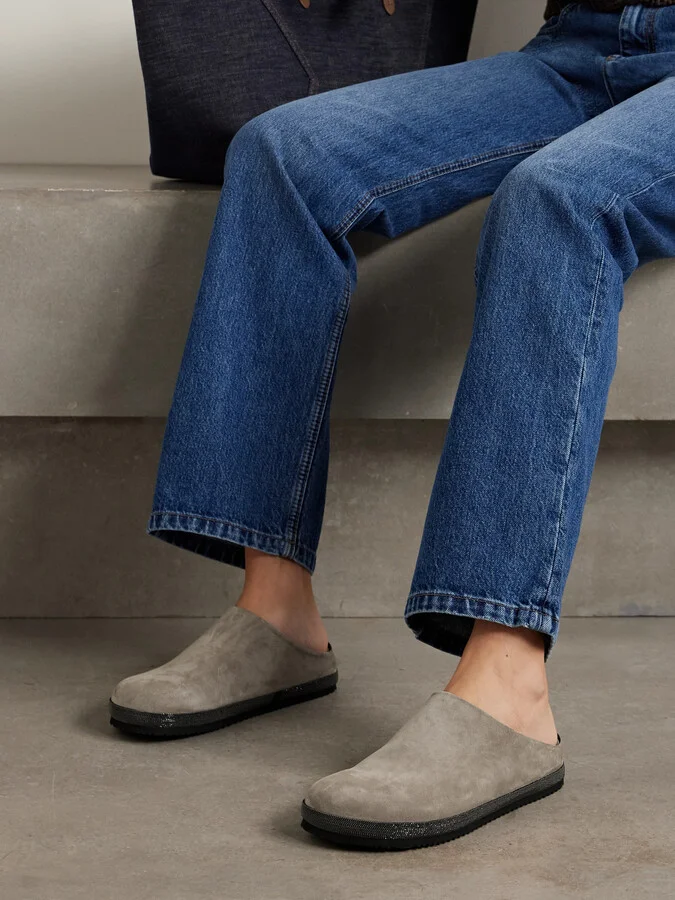 Brunello Cucinelli - Bead-embellished Suede Mules - Gray - Image 2