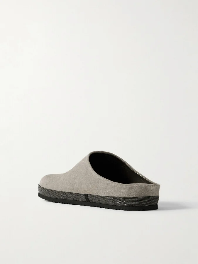 Brunello Cucinelli - Bead-embellished Suede Mules - Gray - Image 3