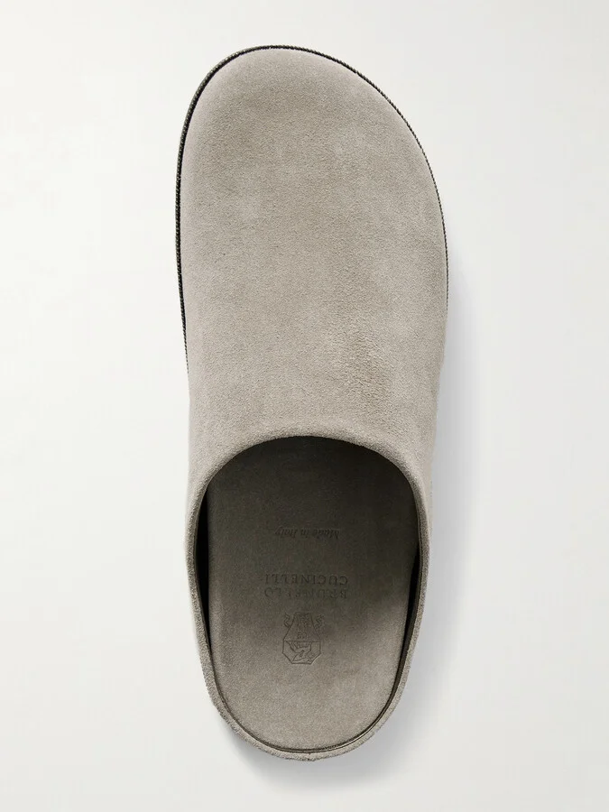 Brunello Cucinelli - Bead-embellished Suede Mules - Gray - Image 5