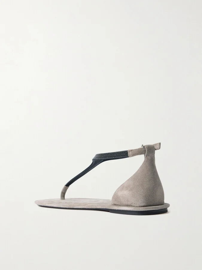 Brunello Cucinelli - Bead-embellished Suede Sandals - Brown - Image 3