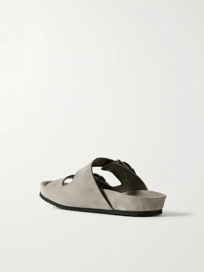 Brunello Cucinelli - Bead-embellished Suede Sandals - Gray - Image 3