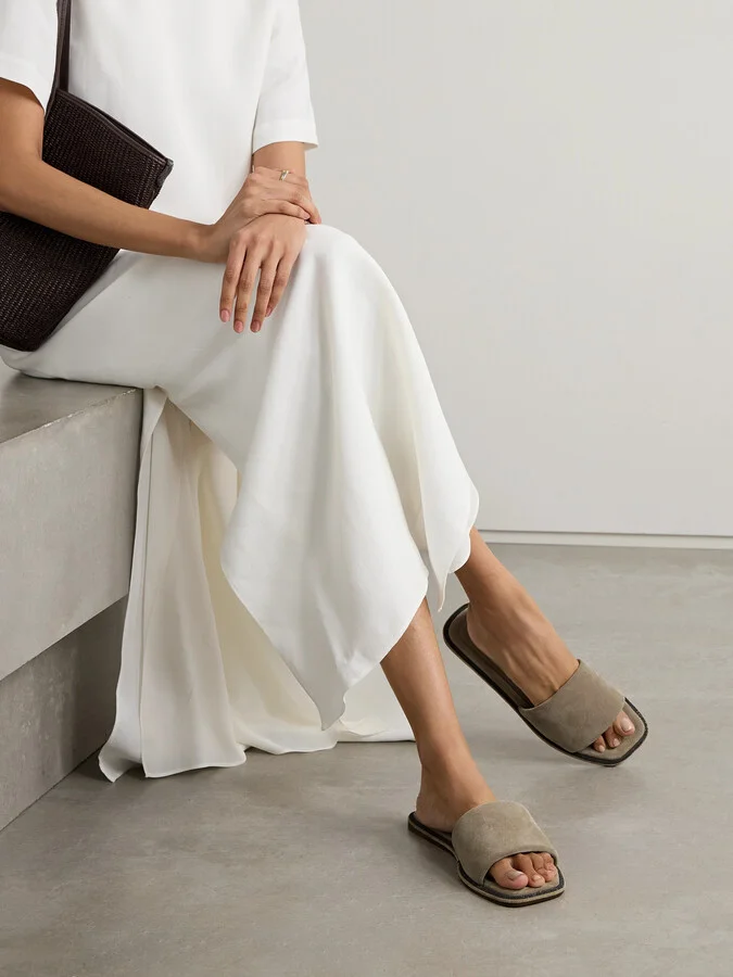 Brunello Cucinelli - Bead-embellished Suede Slides - Brown - Image 2