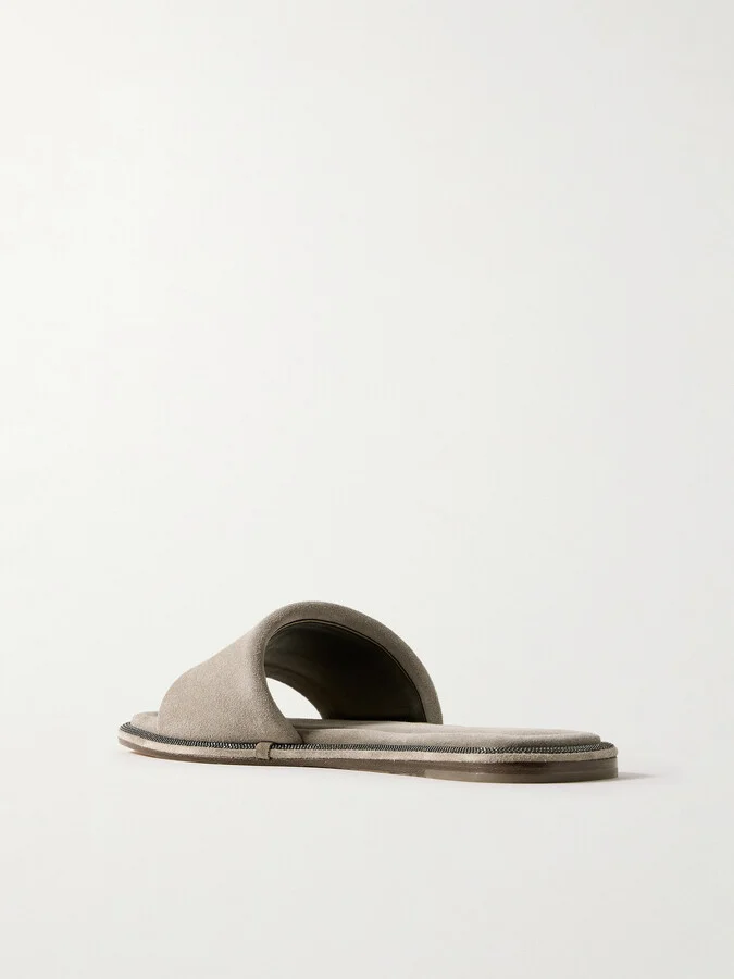 Brunello Cucinelli - Bead-embellished Suede Slides - Brown - Image 3