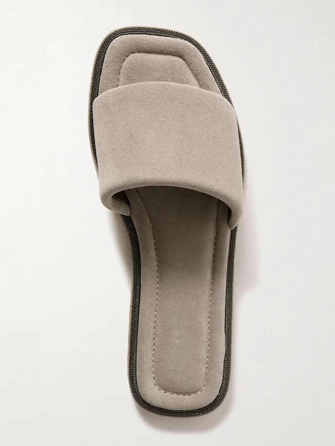 Brunello Cucinelli - Bead-embellished Suede Slides - Brown - Image 5