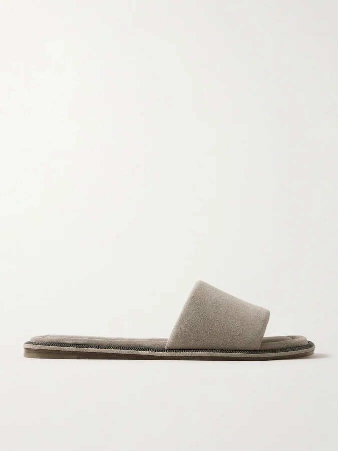 Brunello Cucinelli - Bead-embellished Suede Slides - Brown