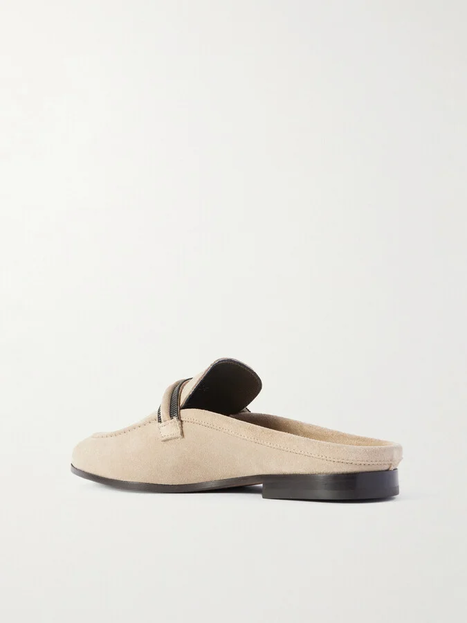 Brunello Cucinelli - Bead-embellished Suede Slippers - Brown - Image 3