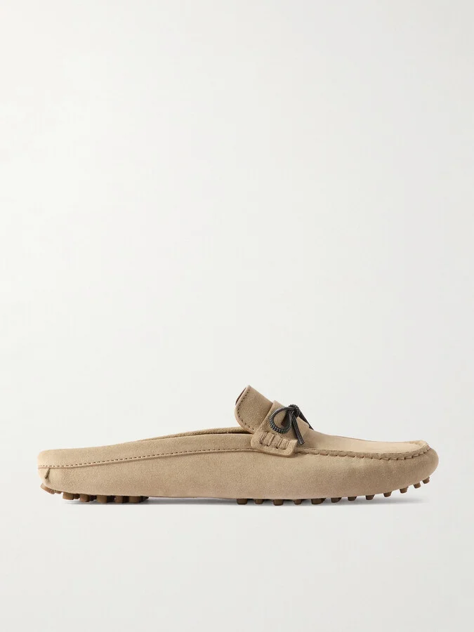Brunello Cucinelli - Bead-embellished Suede Slippers - Neutrals