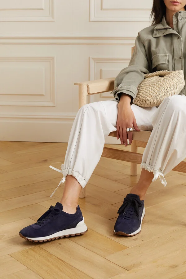 Brunello Cucinelli - Bead-embellished Suede Sneakers - Blue - Image 2