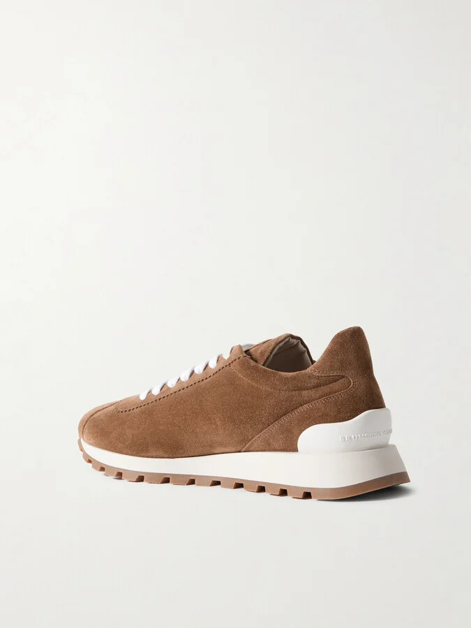 Brunello Cucinelli - Bead-embellished Suede Sneakers - Brown - Image 3