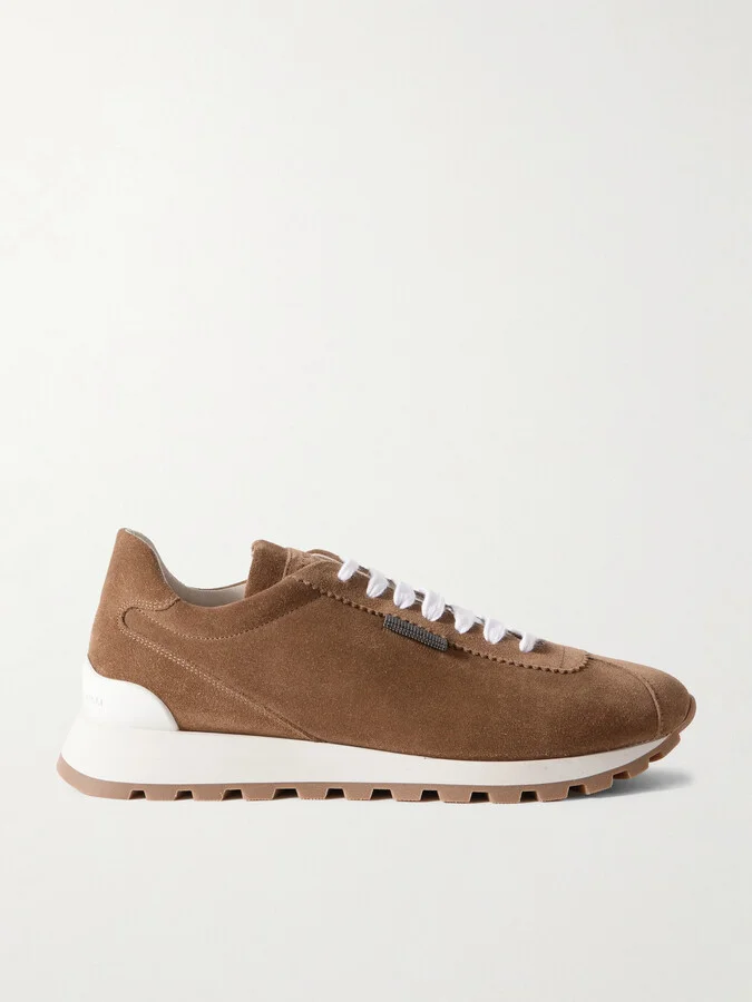 Brunello Cucinelli - Bead-embellished Suede Sneakers - Brown