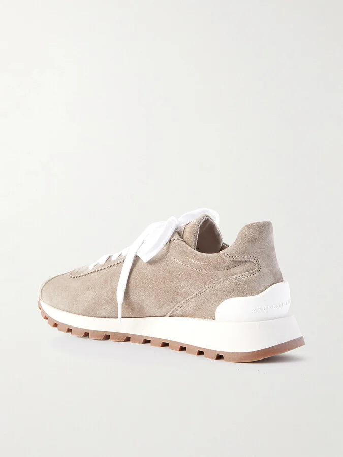 Brunello Cucinelli - Bead-embellished Suede Sneakers - Gray - Image 3