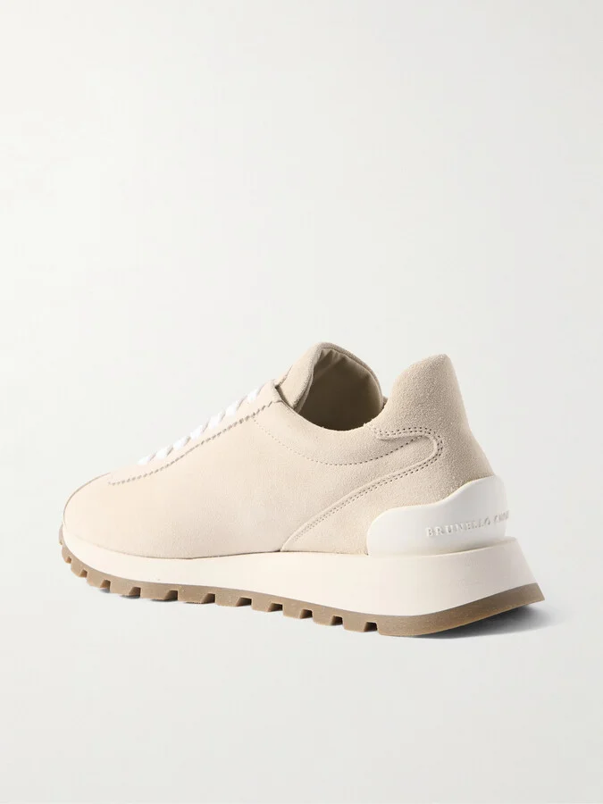 Brunello Cucinelli - Bead-embellished Suede Sneakers - Neutrals - Image 3