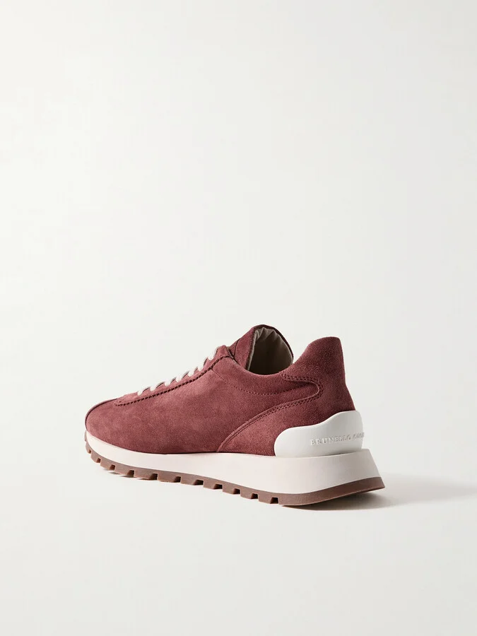 Brunello Cucinelli - Bead-embellished Suede Sneakers - Red - Image 3