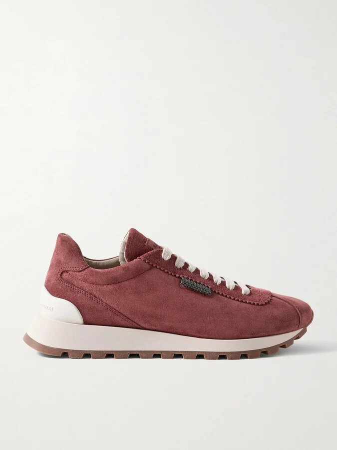 Brunello Cucinelli - Bead-embellished Suede Sneakers - Red