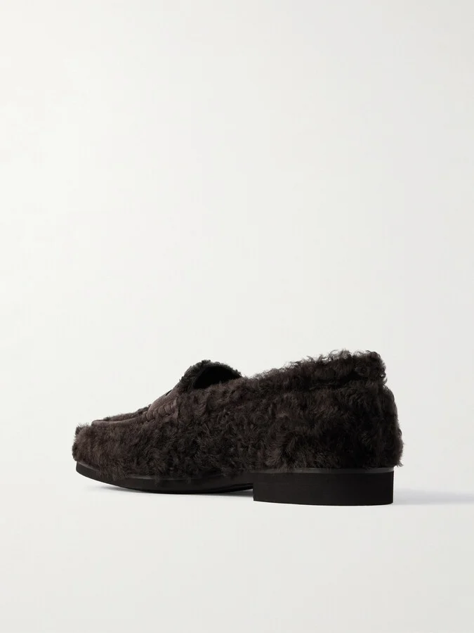 Brunello Cucinelli - Bead-embellished Suede-trimmed Shearling Loafers - Brown - Image 3