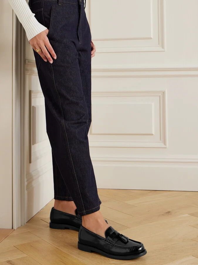 Brunello Cucinelli - Bead-embellished Tasseled Glossed-leather Loafers - Black - Image 2